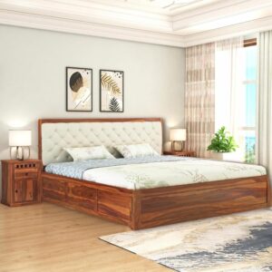 Wood Queen Size Bed with Box Storage
